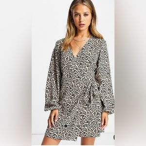 ASOS Design wrap mini tea dress in animal NWT